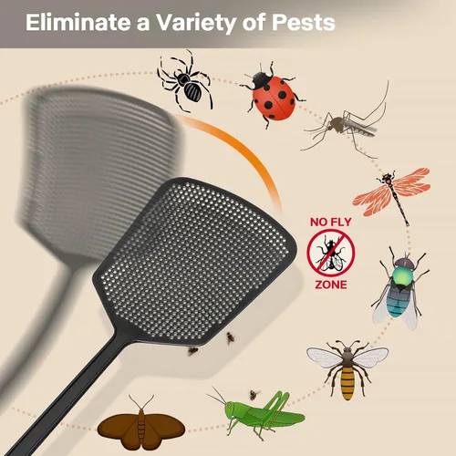 Vista 6 de Fly Swatters-Begonia - Matamoscas gruesos flexibles y resistentes con pala más grande, color negro, paquete de 6