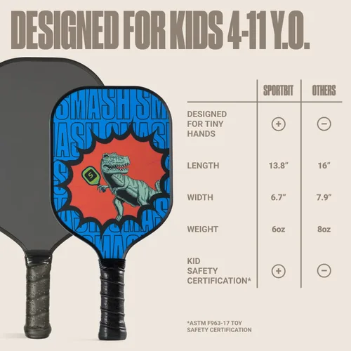 Vista 3 de Sportbit Kids Pickleball Paddles Set of 1 or 2 - Child Size Pickleball Paddle for Kids Small and Lightweight - Carbon Fiber Youth Pickleball Paddle