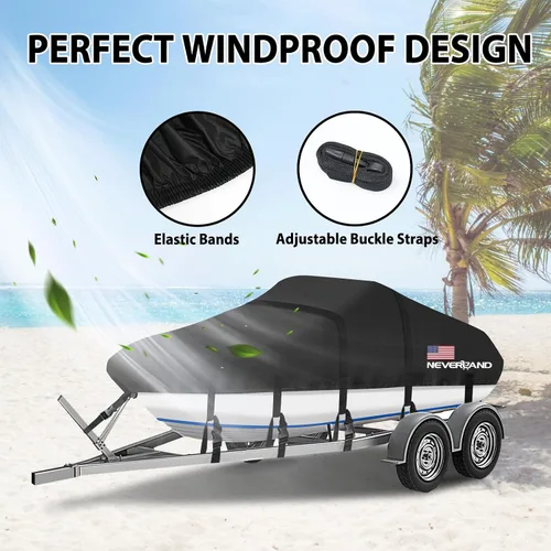 Vista 4 de Cubierta para barco 17-19 pies Fundas impermeables para barco Compatibles con bass, V-Hull y Tri-Hull, pesca y esquí, Runabout Bowrider, 17' 18' 19