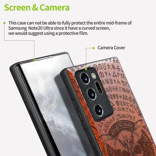 Vista 3 de Carveit Funda de madera para Galaxy Note20 Ultra [madera real dura y TPU suave negro] funda protectora de madera única compatible con Samsung Note20