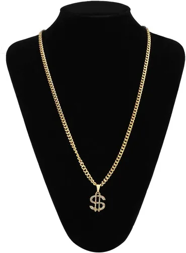 Vista 4 de Beelittle 80s 90s Hip Hop Rapper Gangster Costume- Collar de cadena de oro con cristales retro, chapado en oro