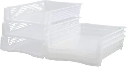 Vista 6 de 6 paquetes de bandejas de papel apilables A4, bandeja de plástico transparente para cartas de escritorio