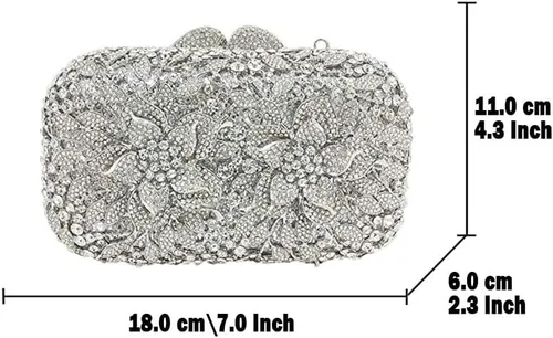Vista 6 de Boutique De FGG Doble flores mujeres cristal embrague bolsos de noche boda fiesta rhinestone bolsos y carteras