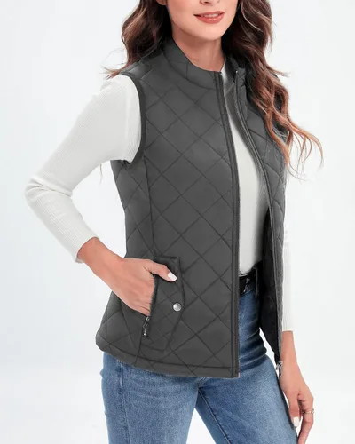 Vista 2 de Xeoxarel Chaleco acolchado para mujer, chaleco acolchado (disponible en 2 bolsillos interiores)