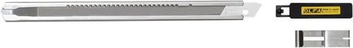 Vista 3 de OLFA Cúter de acero inoxidable de 9 mm (SVR-2) - Cuchillo retráctil de precisión multiusos con cuchilla de acero inoxidable intercambiable