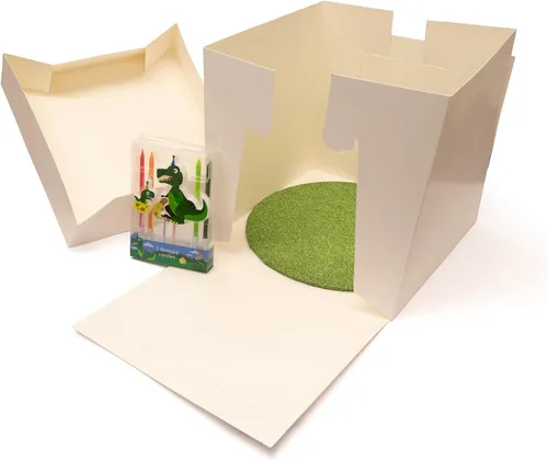Vista 4 de Culpitt Kit de dinosaurios Velas de cumpleaños, tablero de pastel, caja de pastel, fiesta de dinosaurios, adornos con T-Rex, dinosaurios bebés