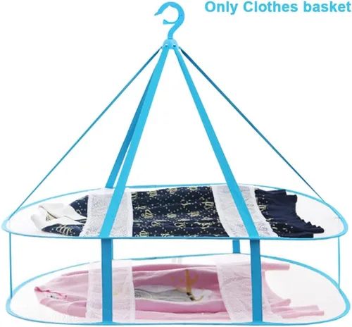 Vista 4 de Escurridor de ropa de malla plegada de 2 niveles, estante de secado de ropa apilable para suéteres, secadora de malla plegable para colgar, estante