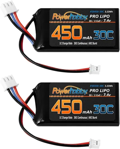 Vista 2 de Powerhobby 2s 450mah 30C Lipo Batería (paquete de 2) : Axial SCX24