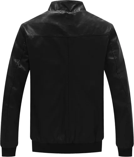 Vista 3 de WenVen Chaqueta de piel sintética con cuello alto y forro polar para hombre