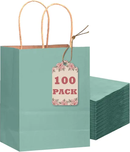 Vista 18 de qiqee Bolsas de regalo pequeñas de papel multicolor con asas a granel para fiesta arcoíris - 8.3"x6"x3.15" 100 piezas