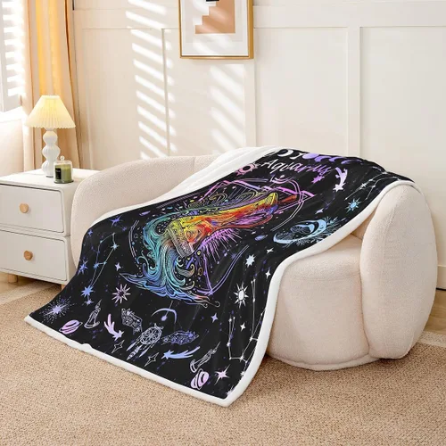 Vista 3 de Manfei Acuario - Manta de astrología trippy para niños y niñas, decoración de habitación de doce constelaciones, manta de forro polar suave