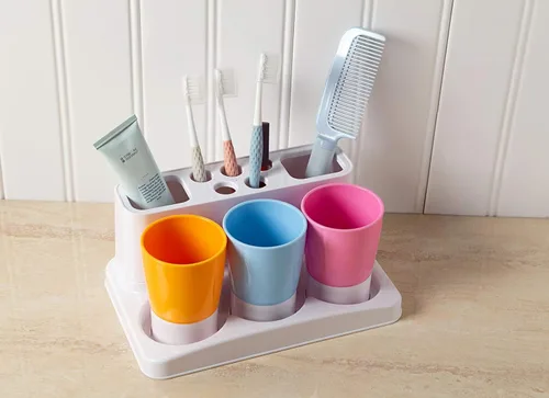 Vista 6 de Aebeky Juego familiar para cepillo de dientes para niños, organizador de almacenamiento de baño (naranja+azul+rosa)