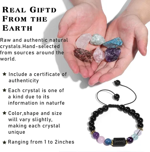 Vista 3 de GolbalJew 12 cristales de signos del zodiaco y piedras curativas, regalos para mujeres, joyería de cristal natural, piedras de signo del zodiaco