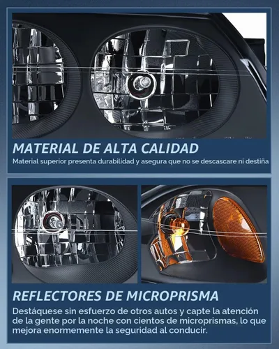 Vista 6 de Nilight Conjunto de faros compatible con 2000 2001 2002 2003 2004 2005 Chevy Impala Faro de repuesto con carcasa negra y reflector ámbar 2000 2001