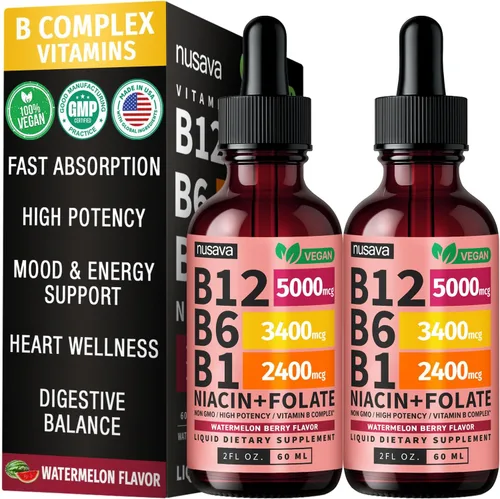 Vista 14 de Paquete de 2 gotas líquidas de vitamina B12 y B6, complejo de vitamina B sublingual B12 - Vitamina B 12 de 5000 mcg - B12 metilcobalamina