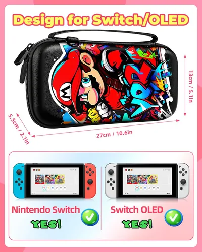 Vista 2 de Xinocy Carrying Case for Nintendo SwitchSwitch OLED Travel Carry Cases for Kids Boys Teen Girls Cute Kawaii Design Aesthetic Portable Hard Shell