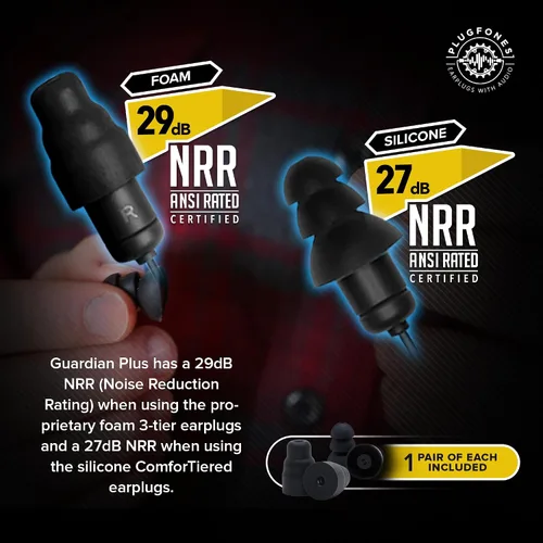 Vista 7 de Plugfones Guardian Plus - Auriculares intrauditivos híbridos con reducción de ruido con micrófono de aislamiento de ruido y controles (negro)
