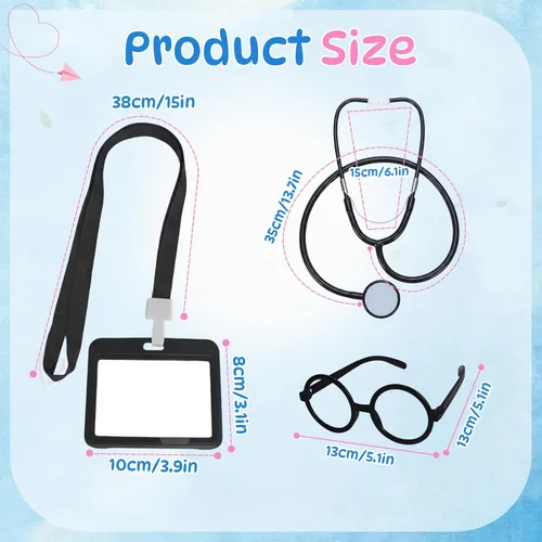 Vista 2 de Juego de accesorios de disfraz de doctor que incluye estetoscopio, gafas, tarjetero de identificación con cuerda, disfraz de Halloween, kit