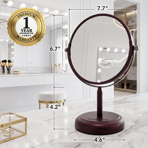 Vista 6 de OVENTE Espejo de maquillaje de mesa de 7 pulgadas, aumento de 1X y 5X, lupa redonda giratoria de doble cara, ideal para aparadores, tocador, oficina