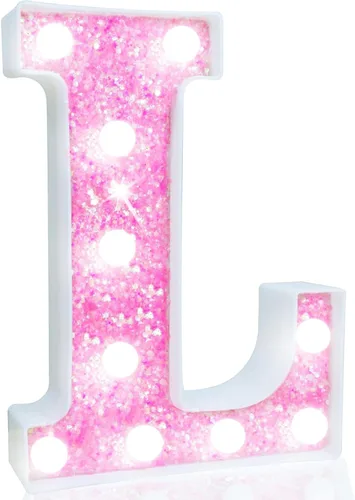 Vista 8 de Pooqla Luces de números de marquesina, números de luz rosa para niñas de 10.º cumpleaños, funciona con pilas, luz nocturna de número con purpurina