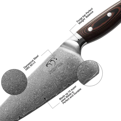Vista 2 de NANFANG BROTHERS 8-Inch VG10 Damascus Chef Knife, Micarta Handle