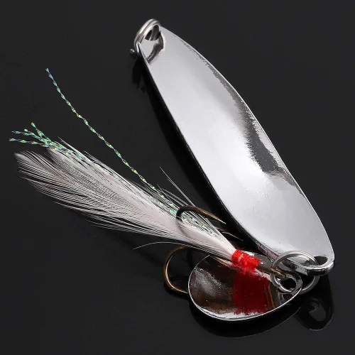 Vista 2 de Kit de pesca de señuelos de cucharas de 5 piezas, cebos giratorios de metal con ganchos agudos para lubina salmón