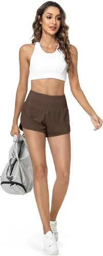 Vista 5 de GYM RAINBOW Pantalones cortos deportivos de cintura alta para mujer, ligeros, de secado rápido, para entrenamiento, gimnasio, correr, con bolsillos