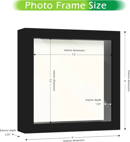 Vista 2 de FrameWorks Marco de Caja de Sombra de Madera Negra de 8" x 8" – Vitrina con Parte Trasera de Fieltro Suave, Caja de Memoria con Vidrio Templado