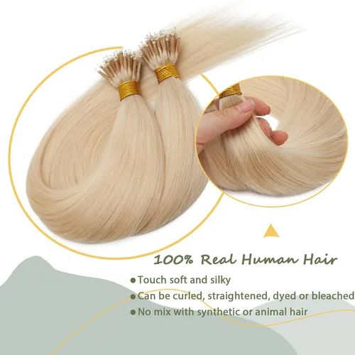 Vista 83 de SEGO Extensiones de cabello humano con micro cuentas, extensiones de cabello humano con micro bucle, lacio, natural, fusión fría, 1.76 oz/paquete