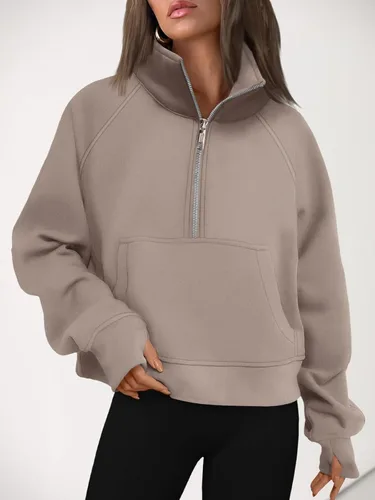 Vista 6 de AUTOMET Sudaderas con media cremallera para mujer, sudadera corta de vellón con cremallera de un cuarto, sudaderas con capucha para el otoño, a