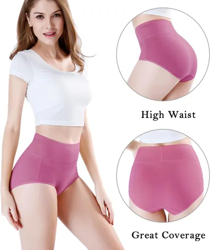 Vista 2 de wirarpa Ropa interior para mujer de cintura alta, bragas de algodón suaves de cobertura completa, paquete de 5 unidades (talla regular y grande)