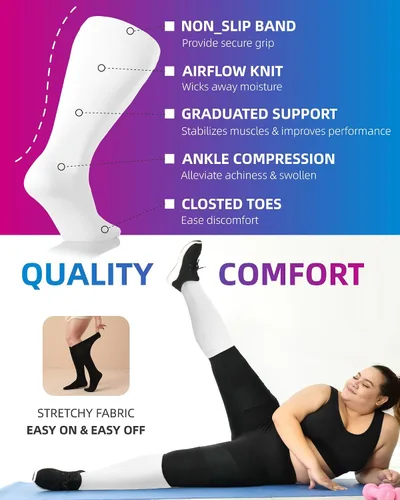 Vista 6 de Paquete de 3 calcetines de compresión de talla grande para mujeres y hombres, medias altas hasta la rodilla de 20-30 mmHg para piernas grandes e