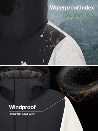 Vista 2 de CAMEL Chaqueta de esquí para hombre, abrigo de invierno, impermeable, chaqueta de snowboard cálida con capucha, parka resistente al viento, ropa
