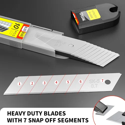 Vista 6 de Paquete de 50 cuchillas de cuchillo utilitario de 0.984 in, cuchillas a presión para cortadores de caja retráctiles y cuchillos, cuchillas SK5