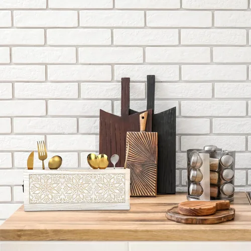 Vista 5 de Amyhill Organizador de utensilios de madera para encimera de cocina, organizador de escritorio de madera multiusos, organizador de cubiertos