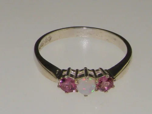 Vista 6 de Anillo de plata de ley 925 auténtica auténtica con ópalo y turmalina rosa para mujer
