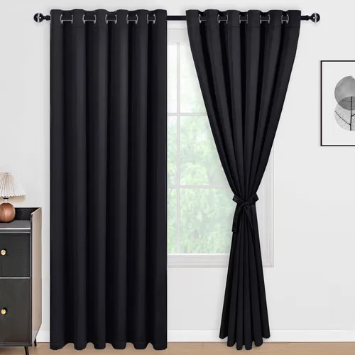Vista 54 de DWCN - Cortinas 100% opacas para dormitorio con forro negro, cortinas de ventana de doble capa con aislamiento térmico que oscurecen toda la Azul