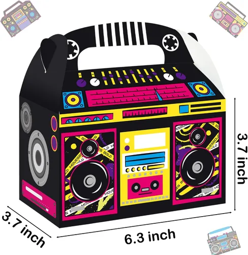 Vista 2 de umoni Suministros de fiesta de los años 80 y 90, cajas de recuerdo Boombox, decoraciones de fiesta de cumpleaños, 12 cajas de regalo de fiesta