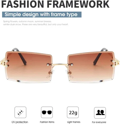 Vista 4 de Lentes rectangulares de sol Dollger sin marco cuadrados ultraligeros UV 400 a la moda unisex