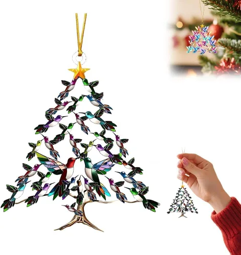 Vista 8 de Adorno de Navidad de Colibrí 2D de Acrílico, Adorno Apilado Nuevo de Colibrí de 2026 para Navidad, Adornos de Colibrí Apilados de Invierno Coloridos