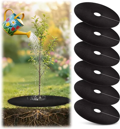 Vista 11 de Anillo de mantillo de árbol no tejido de 32.5 pulgadas, paquete de 2 alfombrillas de barrera de malezas, mantillo degradable de árboles utilizado