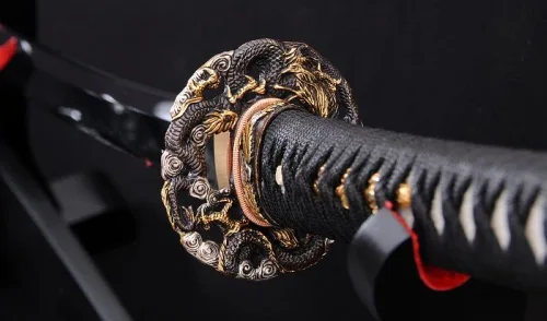 Vista 6 de Katana Wakizashi Tanto de arcilla japonesa forjada a mano, 3 piezas, corte real