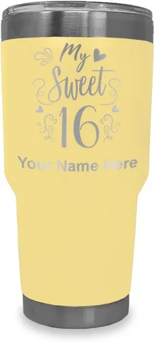 Vista 7 de LaserGram Taza aislada al vacío de 20 onzas, My Sweet 16, grabado personalizado incluido (gris)