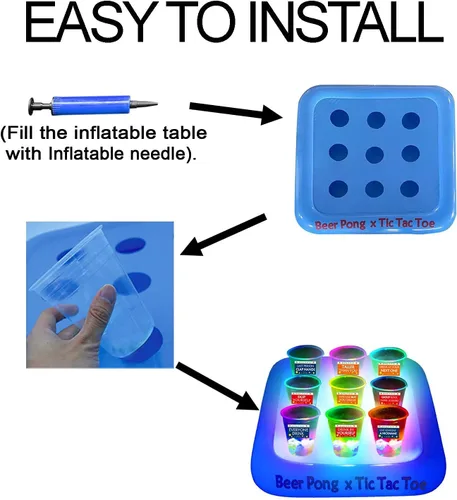 Vista 6 de Ahuimeius Estante flotante de 23 x 23 pulgadas para fiesta en la piscina, balsas flotantes de Tic Tac Toe, juego de fiesta de piscina, juego