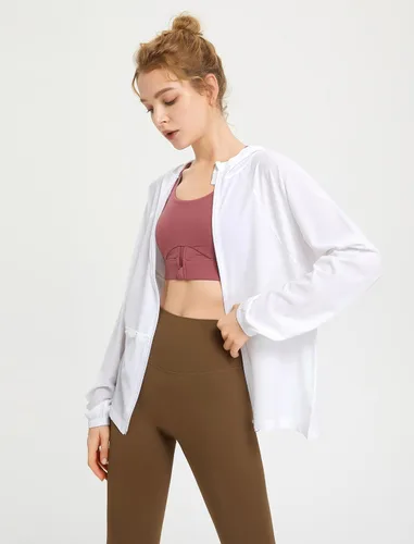 Vista 3 de Locachy Sudadera con capucha para mujer con protección solar UPF 50+, cremallera completa, enfriamiento, activo, correr, sudadera con capucha