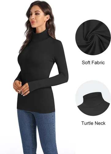 Vista 2 de Paquete de 3 camisetas de cuello alto para mujer, de manga larga, sin botones, de capa base, cuello de tortuga