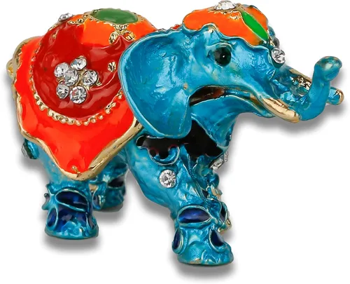 Vista 2 de Mini estatuilla de elefante azul caja de joyería con bisagras para niñas o mujeres