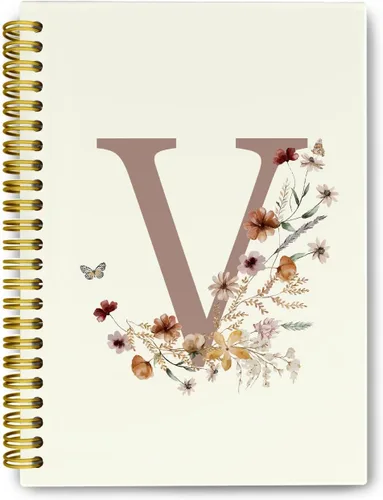 Vista 10 de Cuadernos de diario personalizados con letra inicial floral A, cuadernos vintage femeninos de tapa dura en espiral para la escuela, regalos