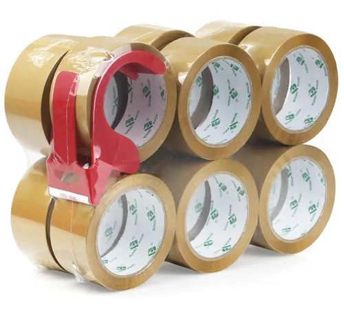 Vista 8 de BOMEI PACK Recambios de cinta de embalaje marrón, cinta de embalaje marrón con dispensador para envío, mudanza y embalaje, 6 rollos de 2.4 mil 1.88