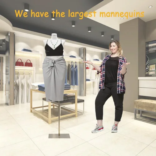 Vista 2 de Maniquí femenino de talla grande, figura completa con base de metal, torso de maniquí para tienda de ropa, maniquíes de ventana, ropa, vestidos